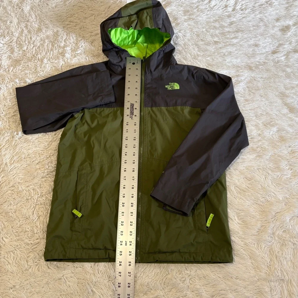 The North Face Rain Jacket Boys L 14/16 Green Grey Hooded Full Zip NF0A2TLB